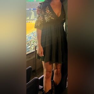 Francesca's Collections Olive Dress with Crochet Detail